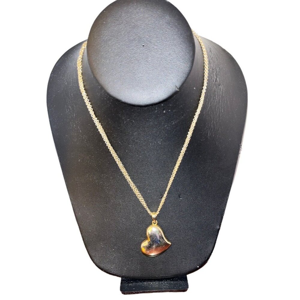 Vintage Gold Avon 3D Puffy Heart Double Chain Valentine Love 17" Necklace